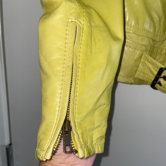 FOR JOSEPH Neon Yellow Soft Butter Leather Full-Zip Buckle Jacket Size S - Picture 6 of 15